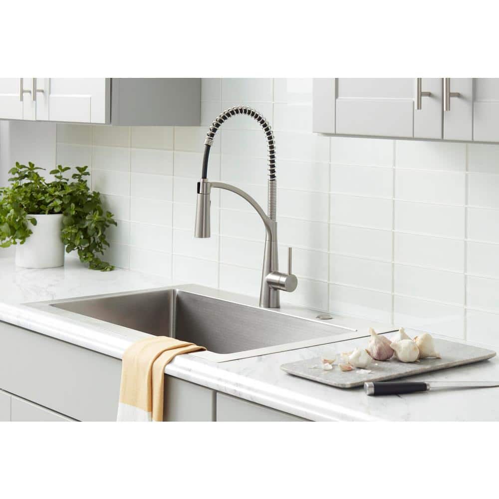 Stainless Steel Single-Handle Pull-Down Kitchen Faucet with Spray