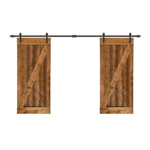 48 in. x 84 in. Z Bar Series Walnut Stained Solid Knotty Pine Wood Interior Double Sliding Barn Door with Hardware Kit