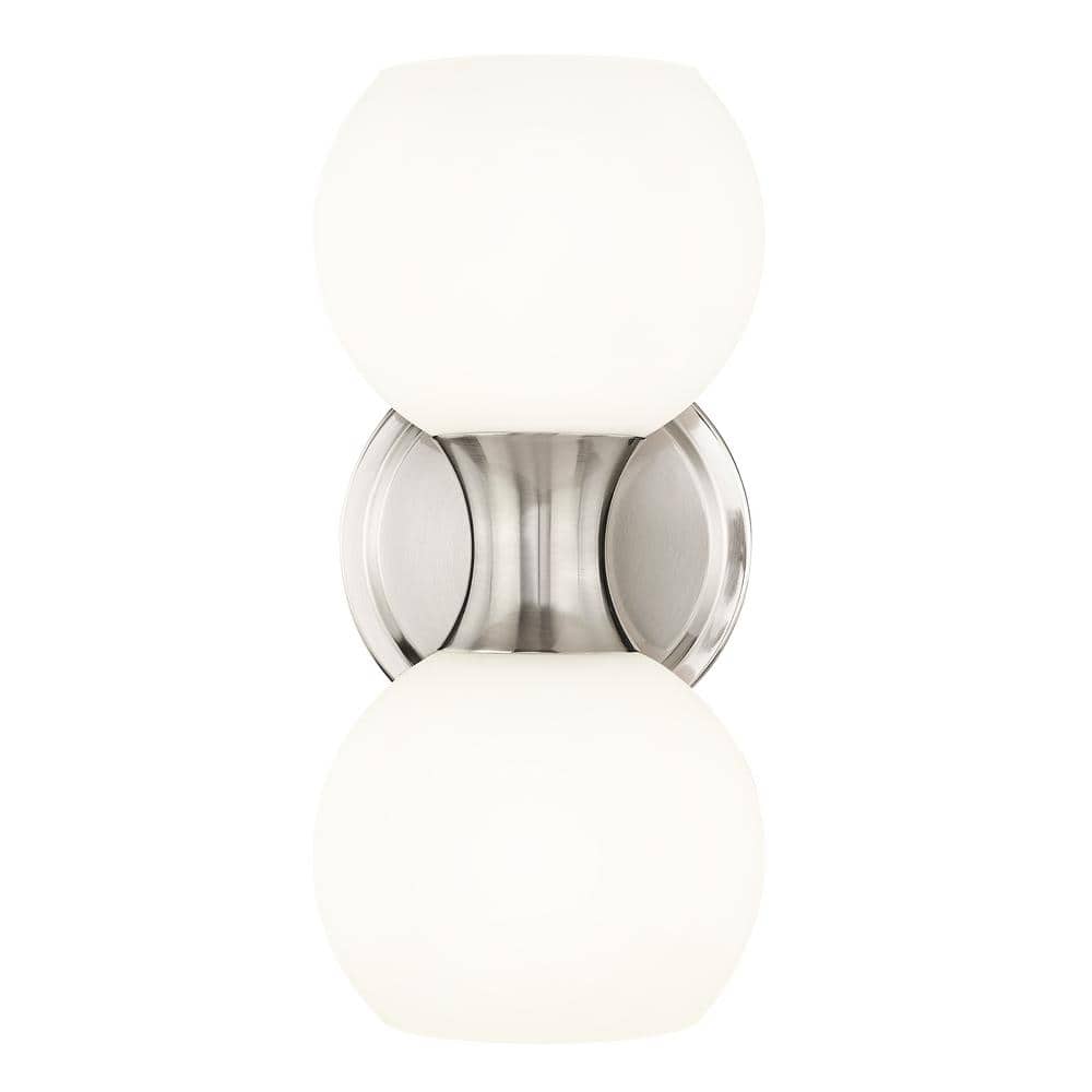 Artemis 6.5 inch 2 Light Brushed Nickel Wall Sconce Light with Matte Opal G
