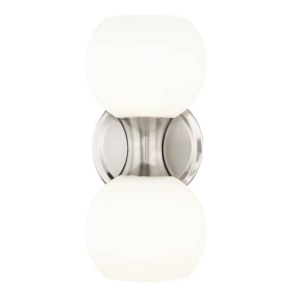 Unbranded Artemis 6.5 inch 2 Light Brushed Nickel Wall Sconce Light with Matte Opal Glass Shade with No Bulbs Included