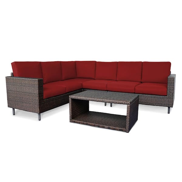 Leisure Made Dr 5 Piece Wicker Outdoor Sectional With Red Cushions 195930 - American Made Patio Furniture Cushions