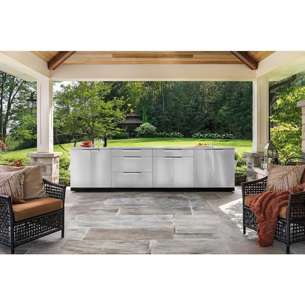 Stainless Steel 4-Piece 112 in. W x 36.5 in. H x 24 in. D Outdoor Kitchen Cabinet Set without Counter Tops