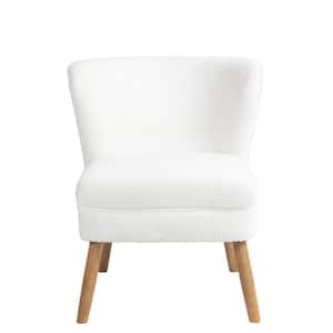 White Sherpa Upholstered Armless Side Chair with Wood Legs(Set of 1)