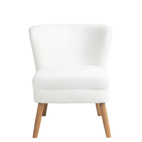 Uixe White Sherpa Upholstered Armless Side Chair with Wood Legs(Set of 1)