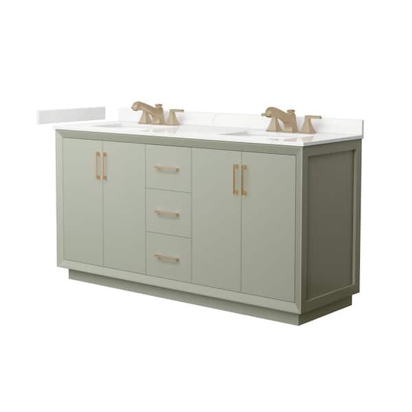 Wyndham Collection Strada 66 in. W x 22 in. D x 35 in. H Double Bath Vanity in Light Green with Giotto Quartz Top