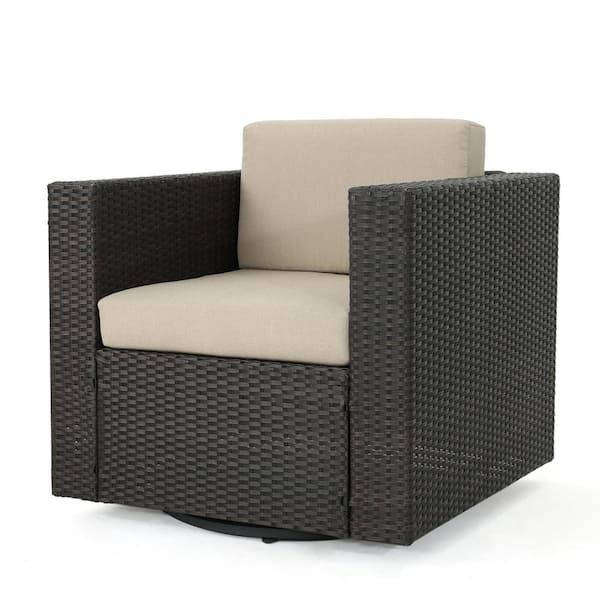 Unbranded 1-Piece Wicker Outdoor Rocking Chair with Light Brown Cushion for Garden Backyard Patio