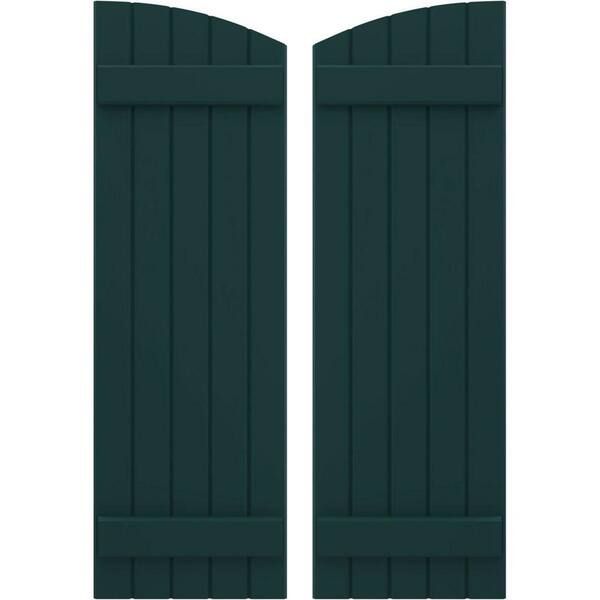 Ekena Millwork 17-1/2 in. W x 70 in. H Americraft Exterior Real Wood Joined Board and Batten Shutters with Elliptical Top Thermal Green