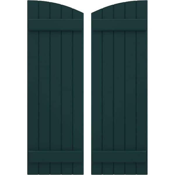 Ekena Millwork 17-1/2 in. W x 74 in. H Americraft Exterior Real Wood Joined Board and Batten Shutters in Thermal Green w/Elliptical Top