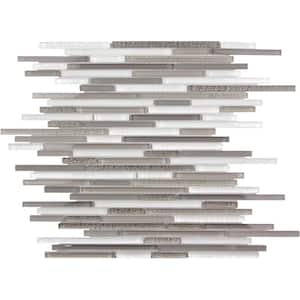 Waterfall White and Grey 11.8 in. x 11.8 in. Linear Glass Mosaic Floor and Wall Tile (4.83 sq. ft./Case)