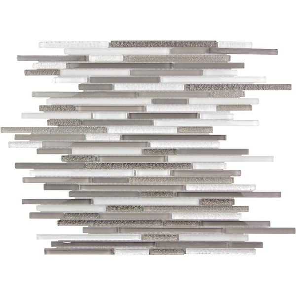 Apollo Tile Waterfall White and Grey 11.8 in. x 11.8 in. Linear Glass Mosaic Floor and Wall Tile (4.83 sq. ft./Case)
