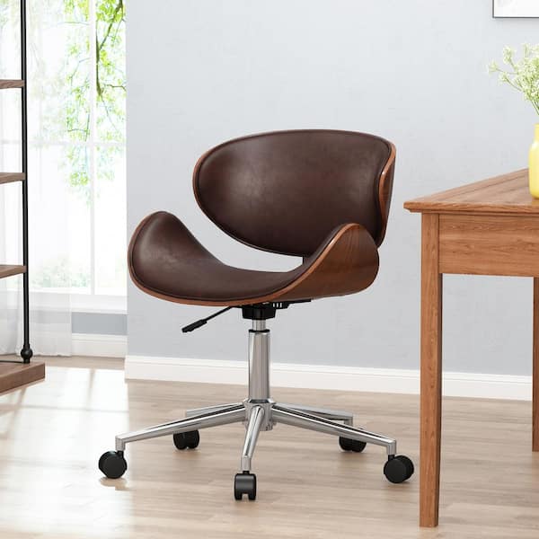 Walnut and best sale leather office chair