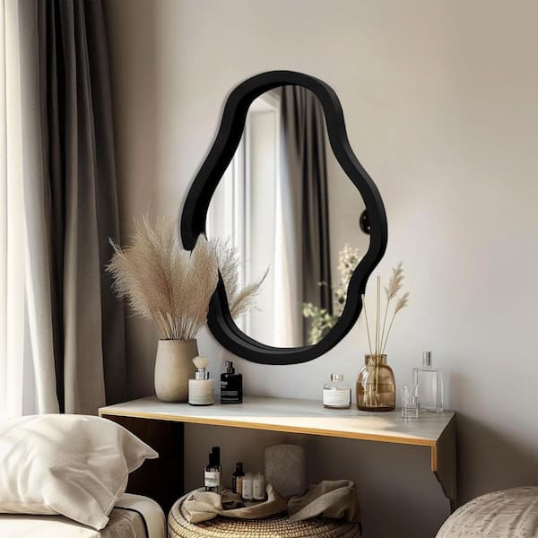 LuxHomez 20 in. W x 28 in. H Irregular Wooden Black Frame Wall Mirror Modern Decorative Wall Mirror Vanity Mirror