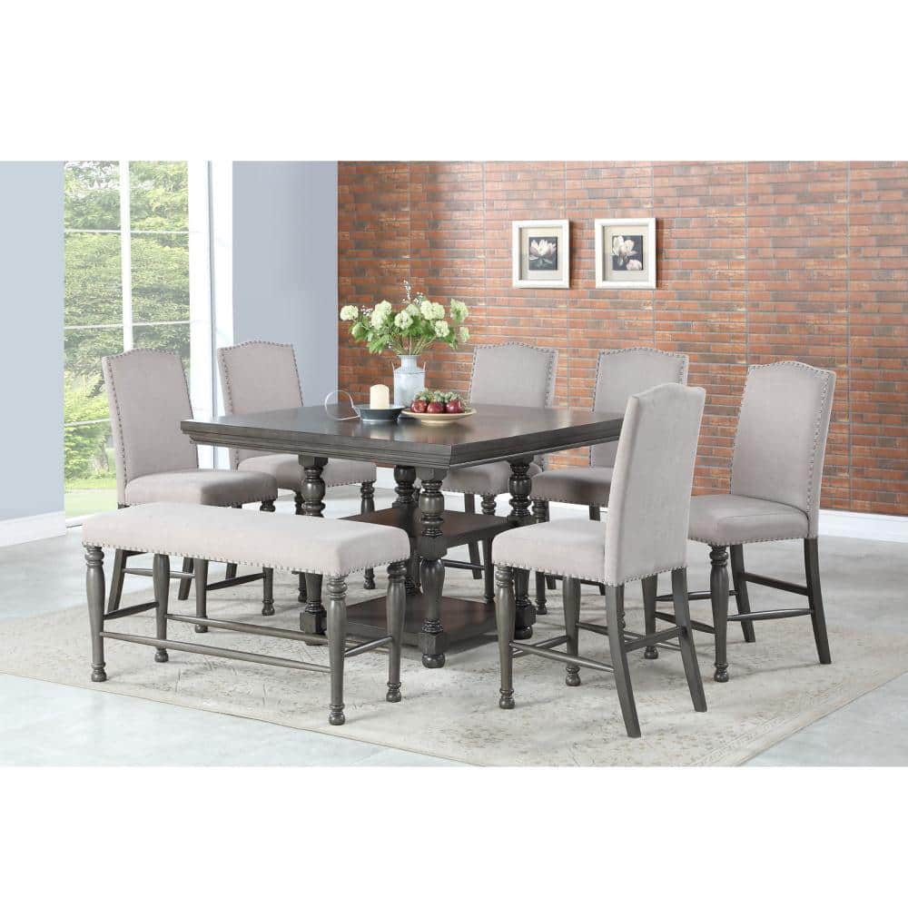 54" Brown Wood Transitional Square Counter Height Dining Table