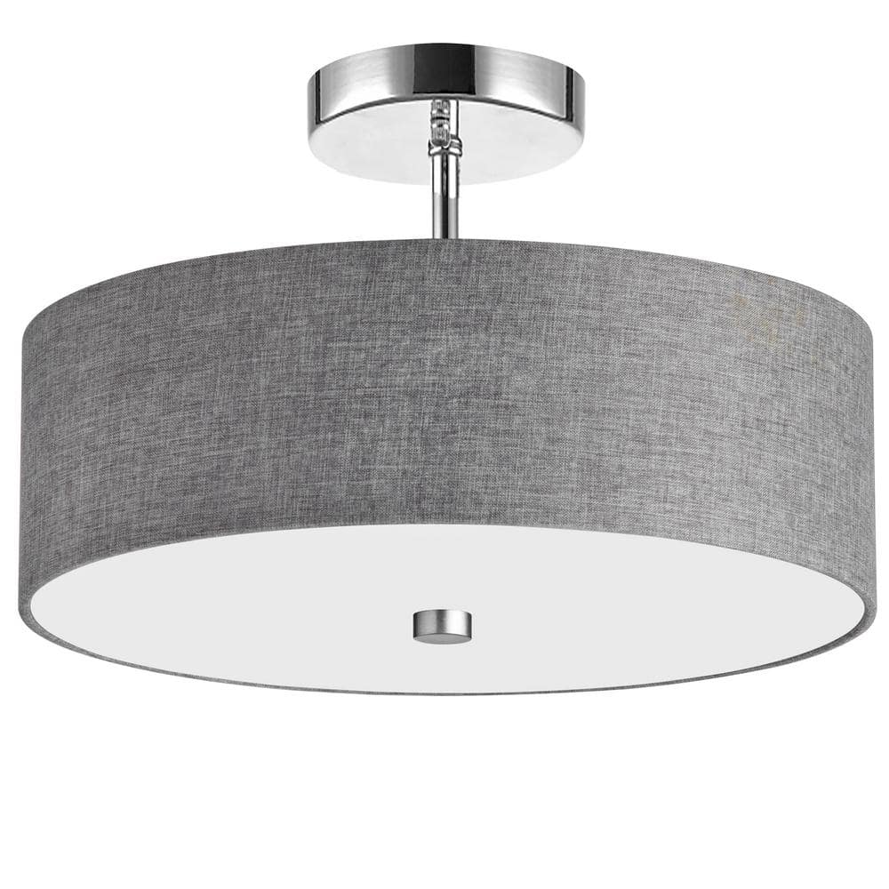 Polished Chrome Semi-Flush Mount with Gray Drum Shade