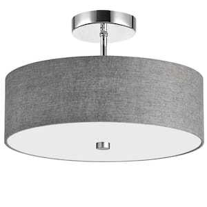 5.5 in. H 3-Light Polished Chrome Semi-Flush Mount with Laminated Fabric Shades