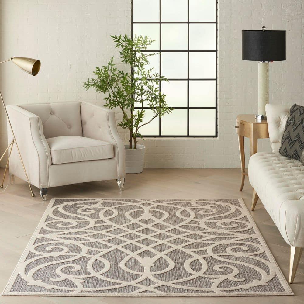 Gray Geometric Hand-knotted Synthetic 4' x 6' Area Rug