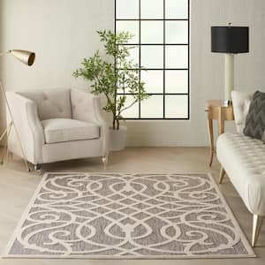 Palamos Gray 4 ft. x 6 ft. Geometric Contemporary Indoor/Outdoor Patio Area Rug