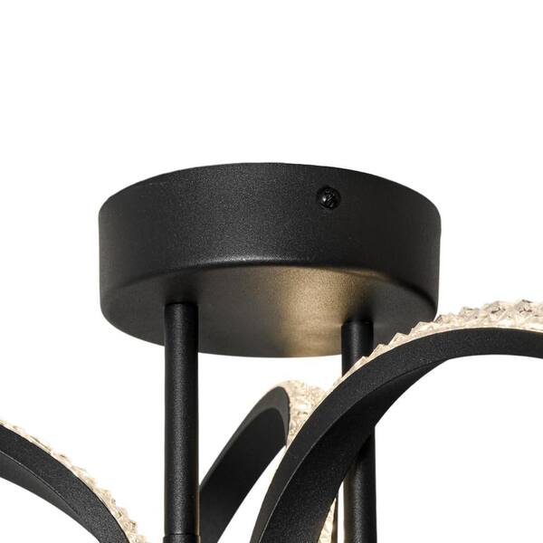 HUOKU Liman Modern 1-Light 16.1 in. W Black Swirl Ring Flush Mount