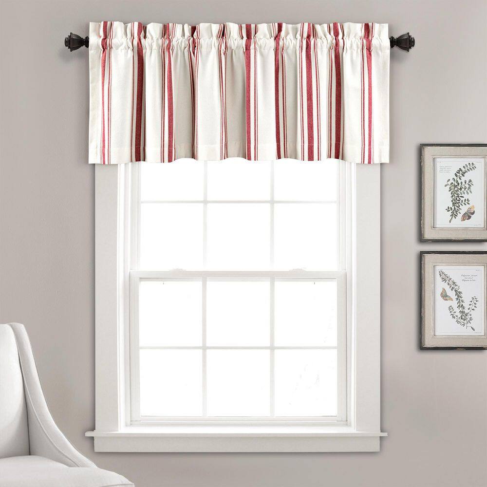 Red and White Striped Cotton Rod Pocket Window Valance