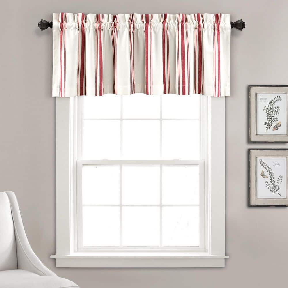 Red and White Striped Cotton Rod Pocket Window Valance