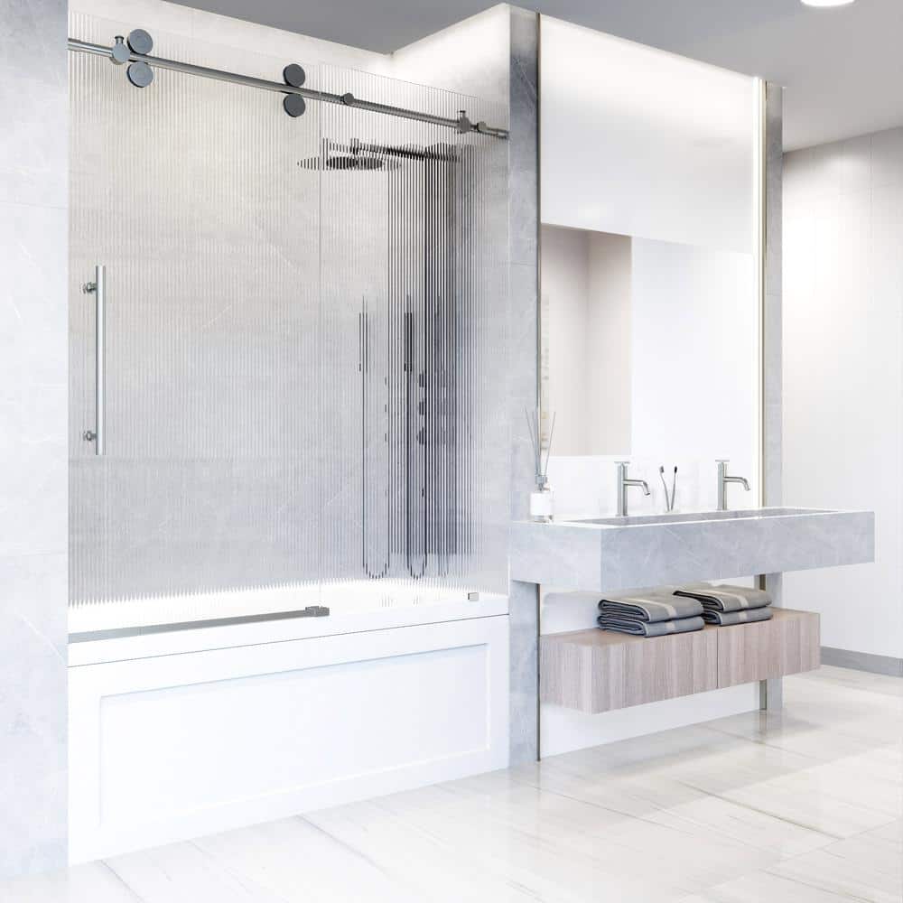 Elan 56-60" Frameless Sliding Tub Door with Fluted Glass