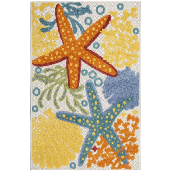 Blue, Yellow 3 ft. x 4 ft. Woven Polypropylene Indoor/Outdoor Area Rug