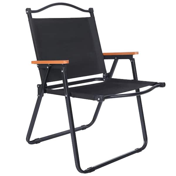 HOTEBIKE Black Metal Folding Camping Chair for Adults with Handle and Storage Bag, Large Size, Anti-Slip Design
