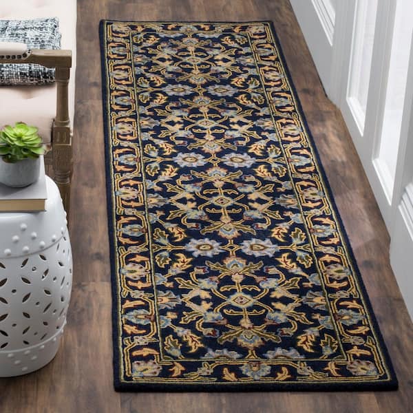 Blossom 2 ft. x 10 ft. Navy Garden Border Runner Rug