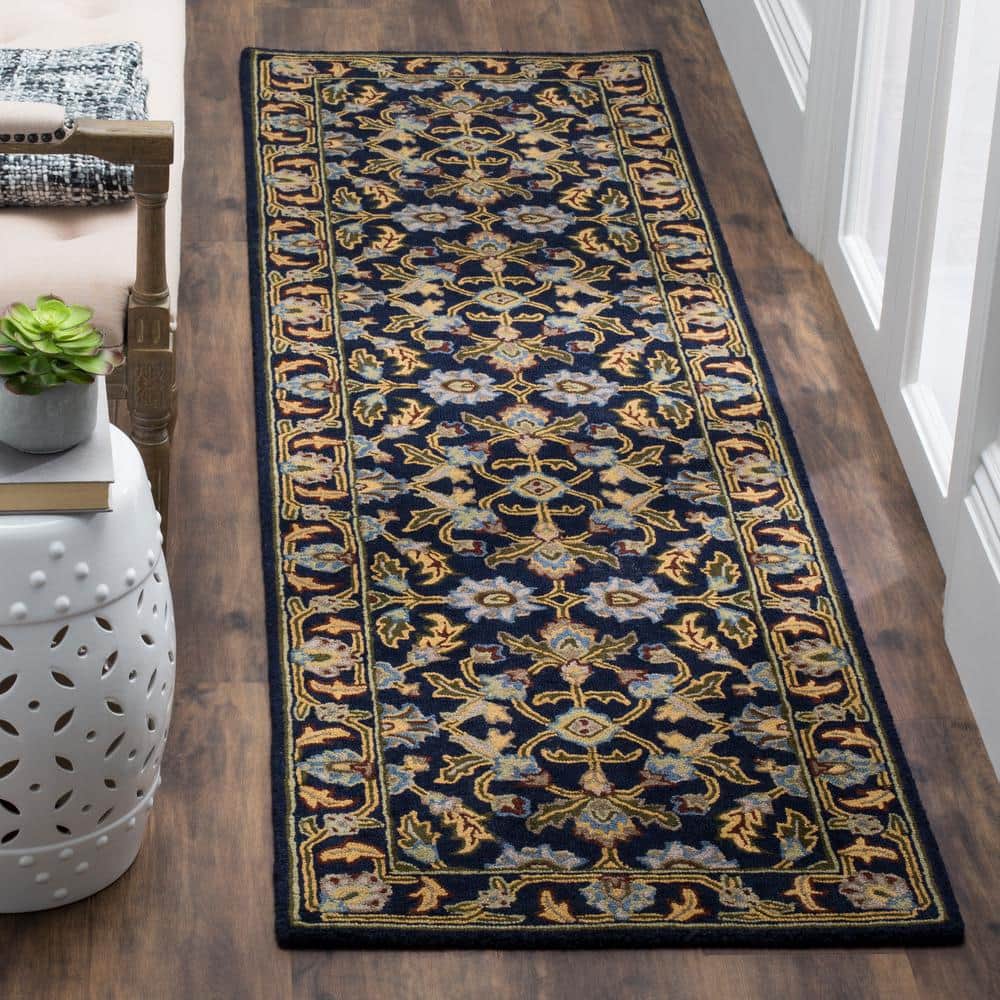 Handmade Navy Tufted Wool Runner Rug 27" x 8"