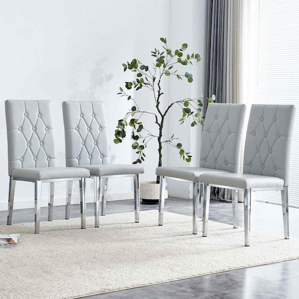 Modern Light Gray PU Leather Seat Dining Chairs Set of 4 for Kitchen, Living, Dining Room