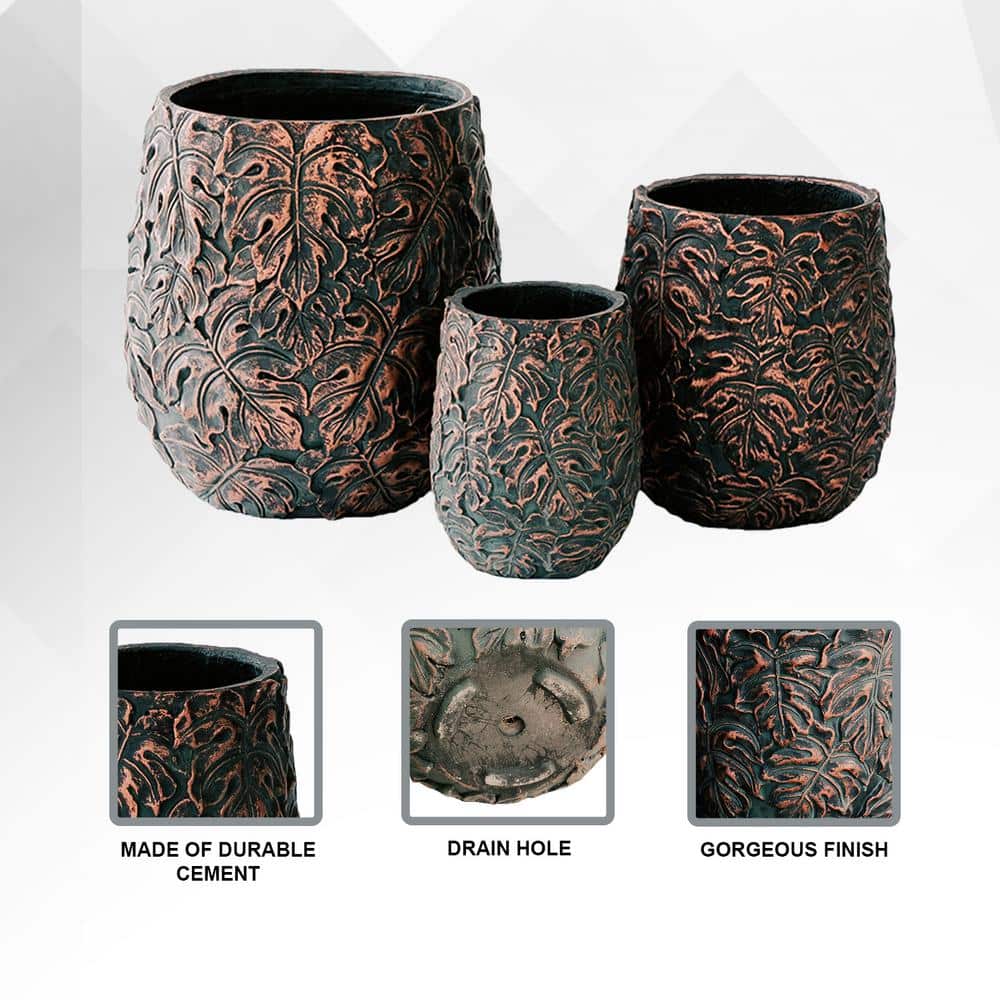 Modern Brown and Bronze Fiberstone Outdoor Indoor Planter Set