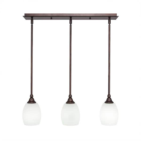 Unbranded Livingston 100-Watt 3 Light Bronze, Linear Pendant Light with 5 in. White Linen Glass Shades No Bulbs Included