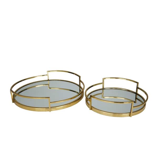 Novogratz Gold Stainless Steel Mirrored Decorative Tray (Set of 2)