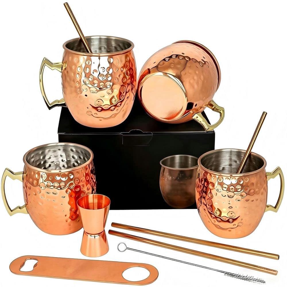 Wudkey 4-Piece Stainless Steel Mule Copper Mugs, 18 oz. Copper