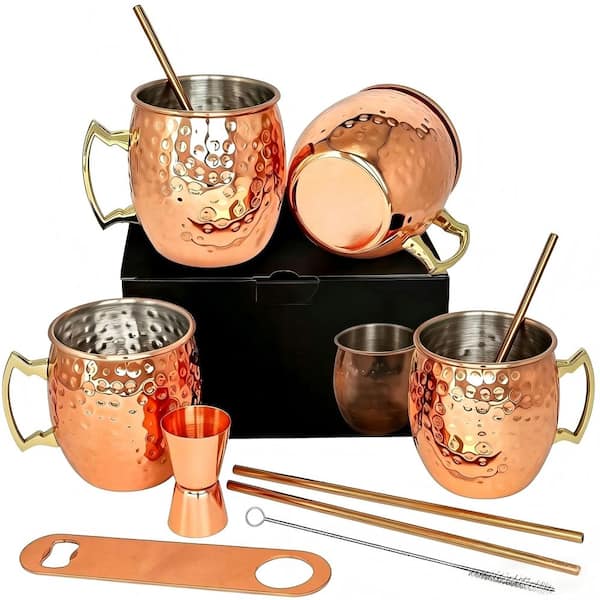 4-Piece Stainless Steel Mule Copper Mugs, 18 oz. Copper Plated Stainless Steel Mug for Chilled Drinks