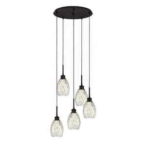 Albany 60-Watt 17.75 in. 5-Light Espresso Cord Pendant Light Natural Fusion Glass Shade No Bulbs included