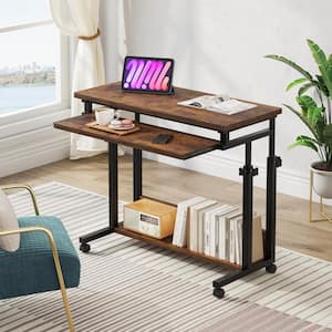 Andrea 31.5 in. Brown Mobile Drawing Wood Desk Height Adjustable Laptop End Storage Shelf Computer Cart Keyboard Tray