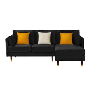 84.2 in. W Square Arms 2-Piece Velvet L-Shaped Contemporary Design Sectional Sofa in Black with Pillows