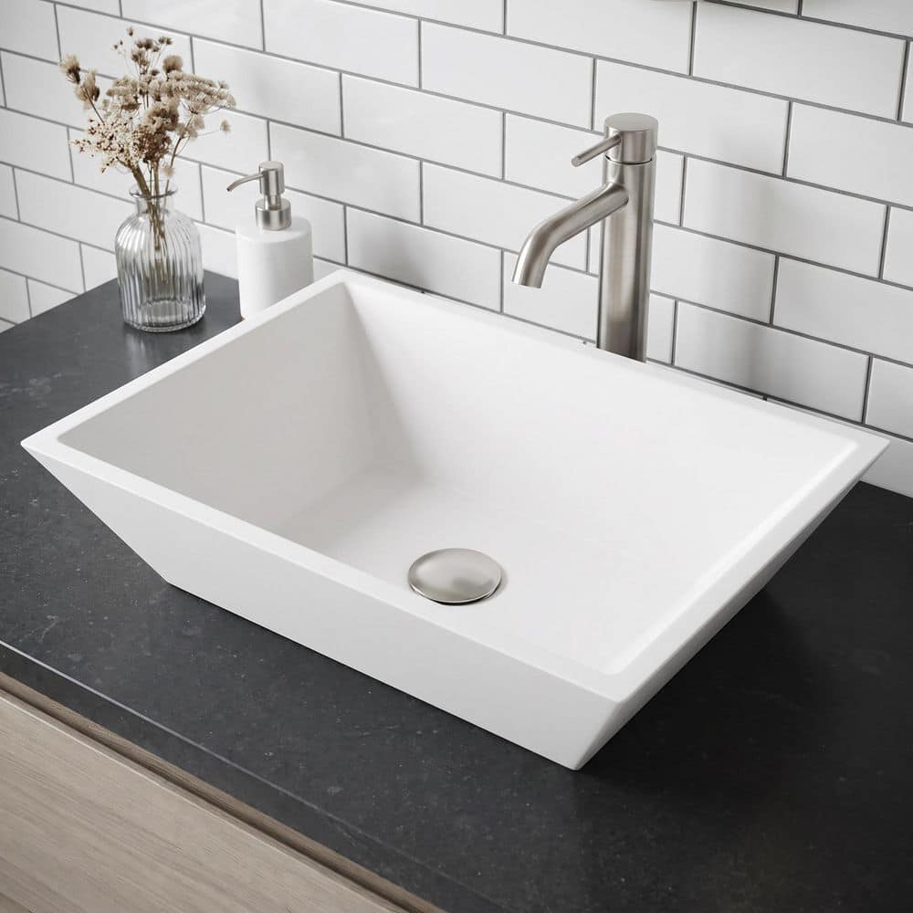 VIGO Vinca Modern White Matte Stone 18 in. L x 14 in. W x 5 in. H