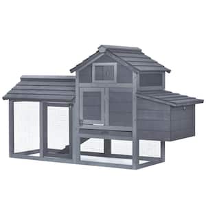 Grey Small Solid Wood In Ground Poultry Cage with 2 Doors, Nesting Box and Removable Tray