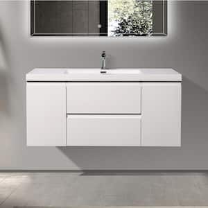 47.3 in. W x 19.7 in. D x 22.5 in. H Wall Mounted Bath Vanity in. White with White Cultured Marble Top