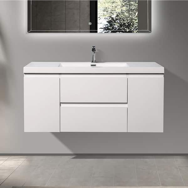 Staykiwi 47.3 in. W x 19.7 in. D x 22.5 in. H Wall Mounted Bath Vanity in. White with White Cultured Marble Top