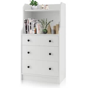 3-Drawer Dresser 44 in. Tall Wood Storage Organizer Chest of Drawers with 2 Open Shelves White
