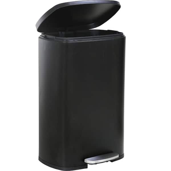 Furniture of America Turner 13 Gal. Black Stainless Steel Household Trash Can With Step Lift Lid