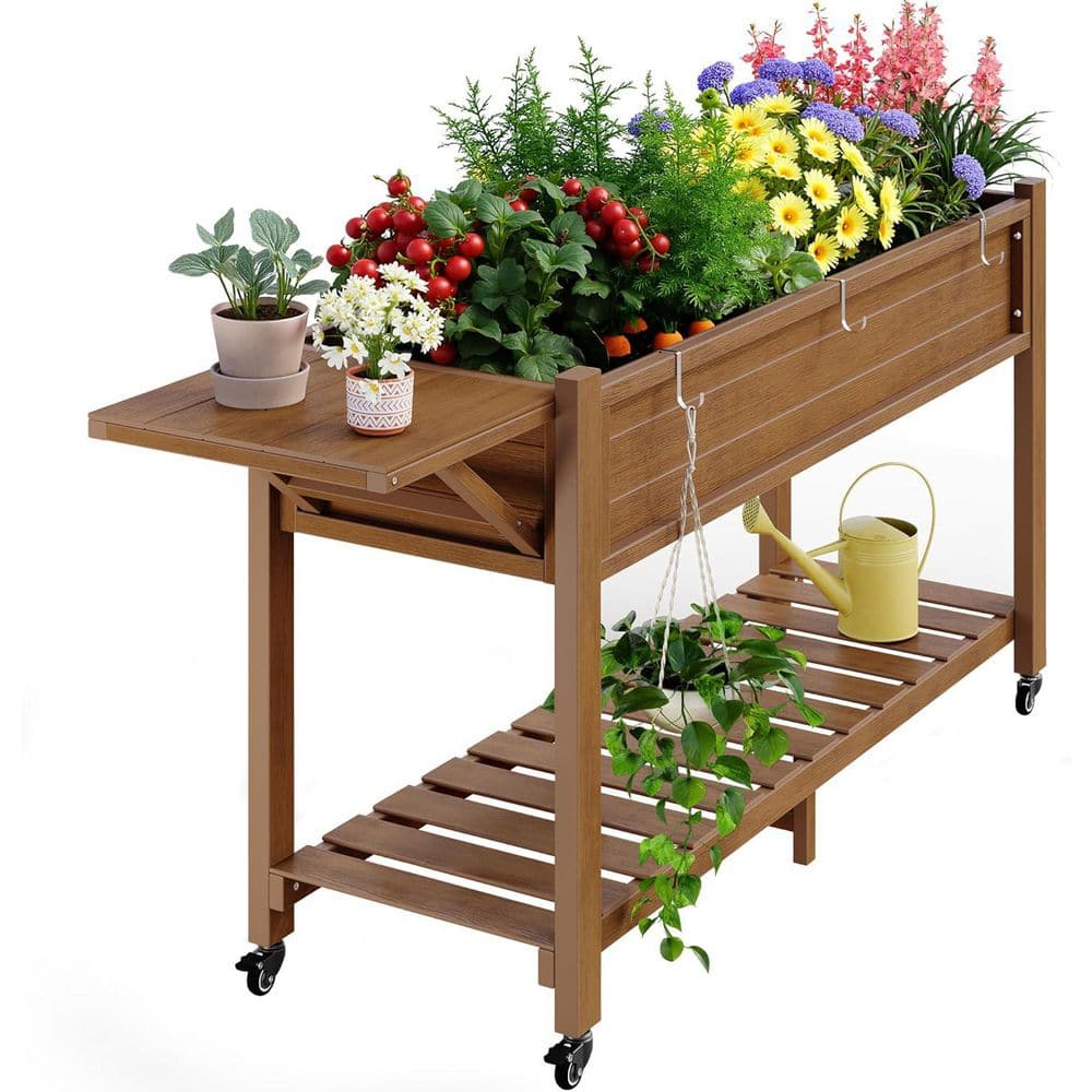 Mximu 57 in. x 18 in. x 30 in. Teak HIPS Raised Garden Bed with