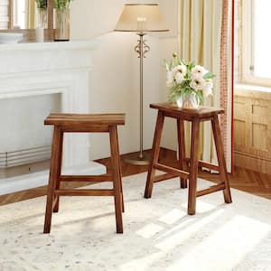 Walnut Farmhouse Rustic Counter Height Wood Kitchen Dining Stools (Set of 2)