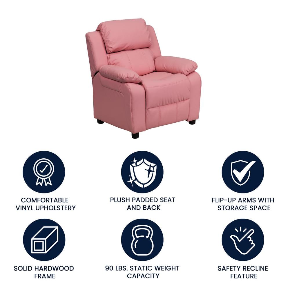 Pink Microfiber Kids Recliner with Storage Arms