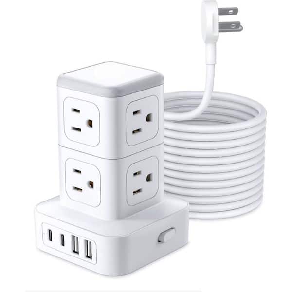 8-Outlet Power Strip Surge Protector with Switch, USB Port and 15 ft. Cord Length in White