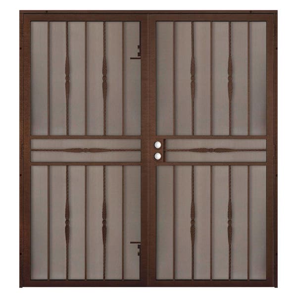Unique Home Designs 60 in. x 80 in. Cottage Rose Copper Surface Mount Outswing Steel Security Double Door with Expanded Metal Screen