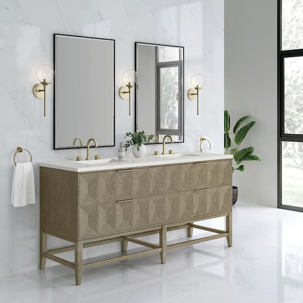 James Martin Vanities Emmeline 72.0 in. W x 23.5 in. D x 37.2 in. H Double Bathroom Vanity in Pebble Oak with Lime Delight Quartz Top